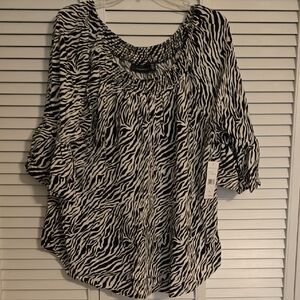 Rafaella Black and White Smocked 3/4 Sleeve Blouse